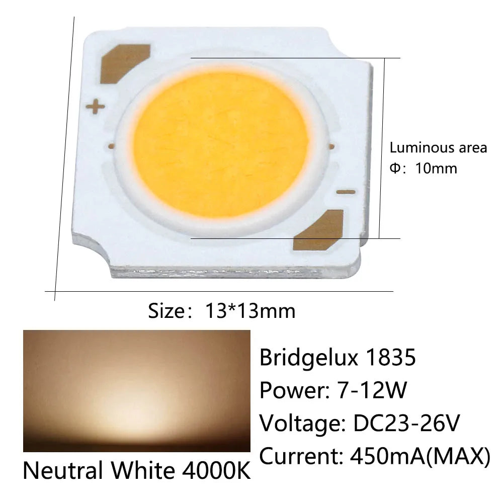 ampoule led blanc froide neutre chaude 6000k 4000k 3000k bridgelux 1835 chip modernes 13x13mm