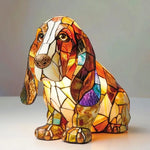 lampe posée chien multicolore mosaïque art deco résine opaque chambre salon