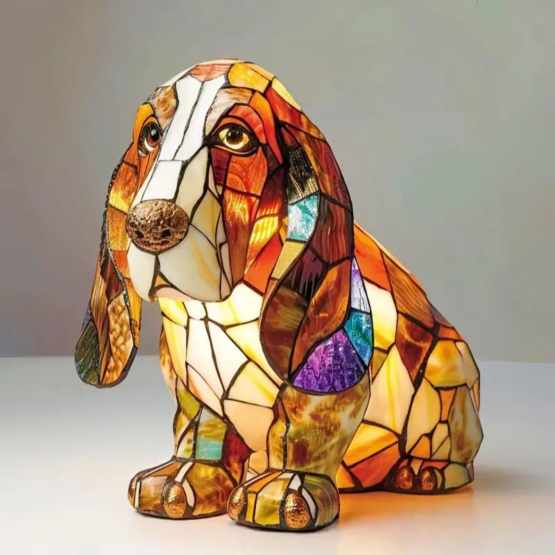 lampe posée chien multicolore mosaïque art deco résine opaque chambre salon