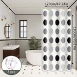rideau douche moderne cercles noirs gris fond blanc opacité respectueux environnement