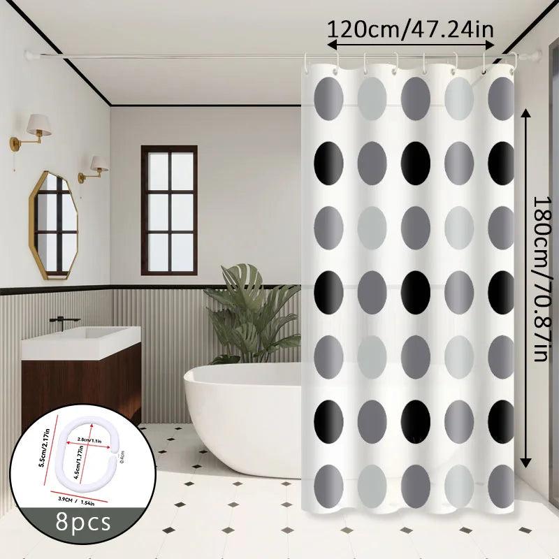 rideau douche moderne cercles noirs gris fond blanc opacité respectueux environnement