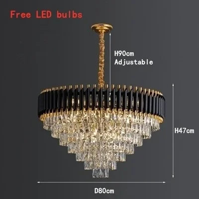 lustres cristal moderne luxueux chandelier noir or transparent led salon