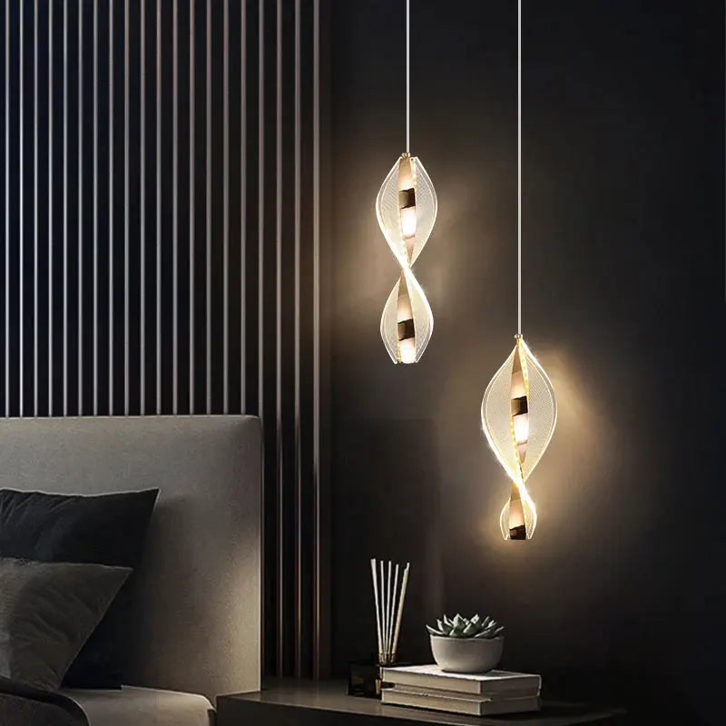 lumière suspendue moderne transparente ligne verticale métallique doré chambre salon