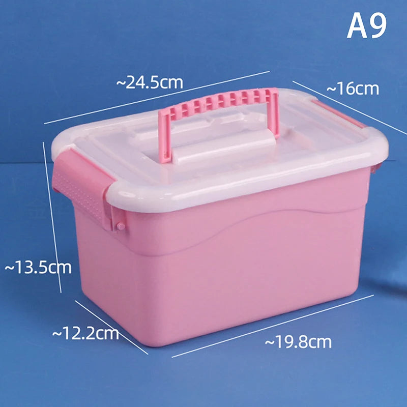boîtes rangement transparentes bleues roses violettes poignées détachables moderne pratique enfants fournitures scolaires