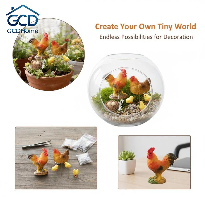 figurines animaux poulets coqs oeufs nid détaillées réaliste résine deco extérieur intérieur vert rouge
