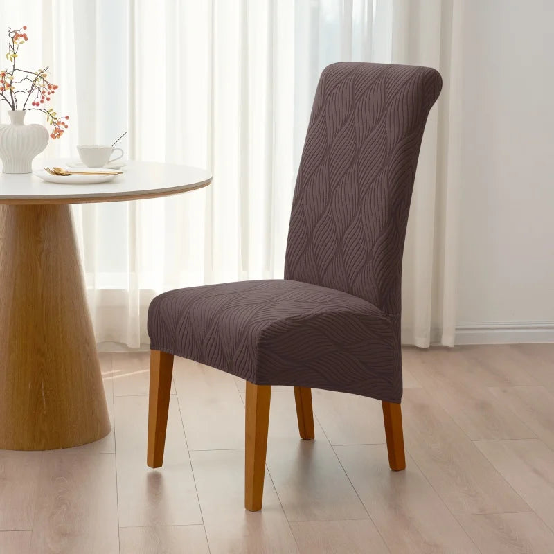 housse chaise extensible grise rayures diagonales élastique moderne salle manger maison