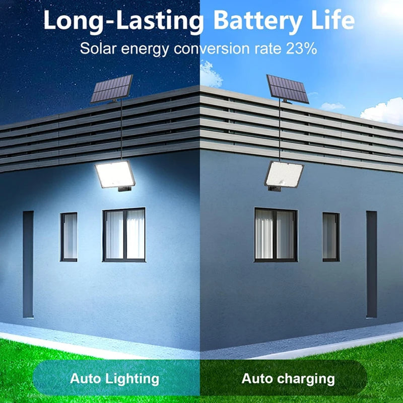 lampe solaire détecteur mouvement 400 led noir blanc bleu moderne étancheextérieur télécommande