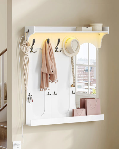 Porte-manteau mural blanc avec miroir et lumières LED multicolores