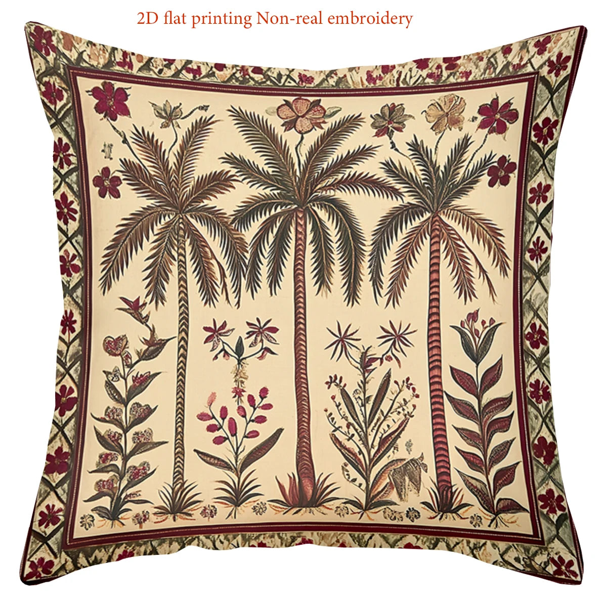 coussin carré imprimé palmiers couleurs vives tropical zippé 100% polyester dimensions 35x35cm 60x60cm