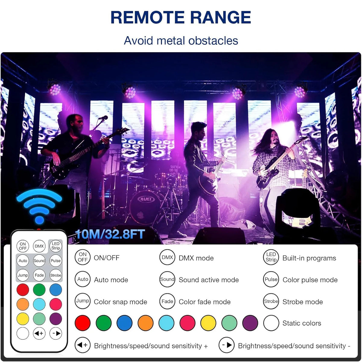projecteur led 100w rgbw noir télécommande support rotatif scène dj moderne professionnel