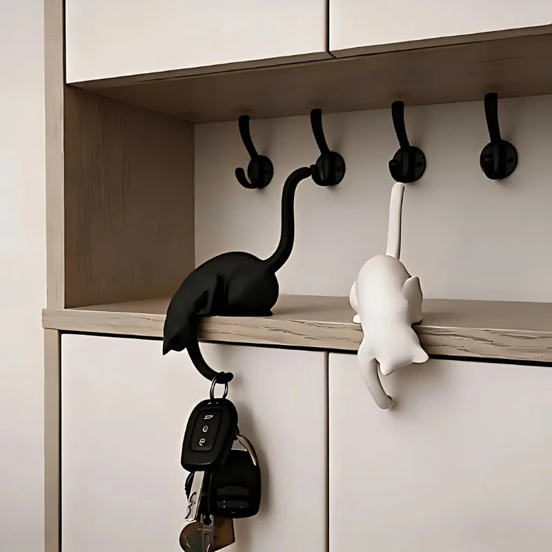 chat inversé accroche murale polyrésine lisse noire blanche décorative minimaliste fixations étagères accessoires salle