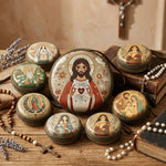 boîte rangement métal zipper illustrations religieuses saints coeurs sacrés multi usages opaques