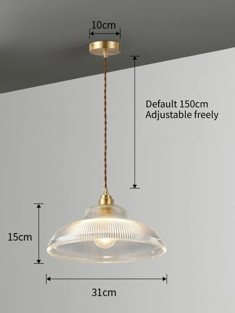 lampe suspendue vintage transparente dorée rayures verticales salon restaurant étude led flux lumineux 249