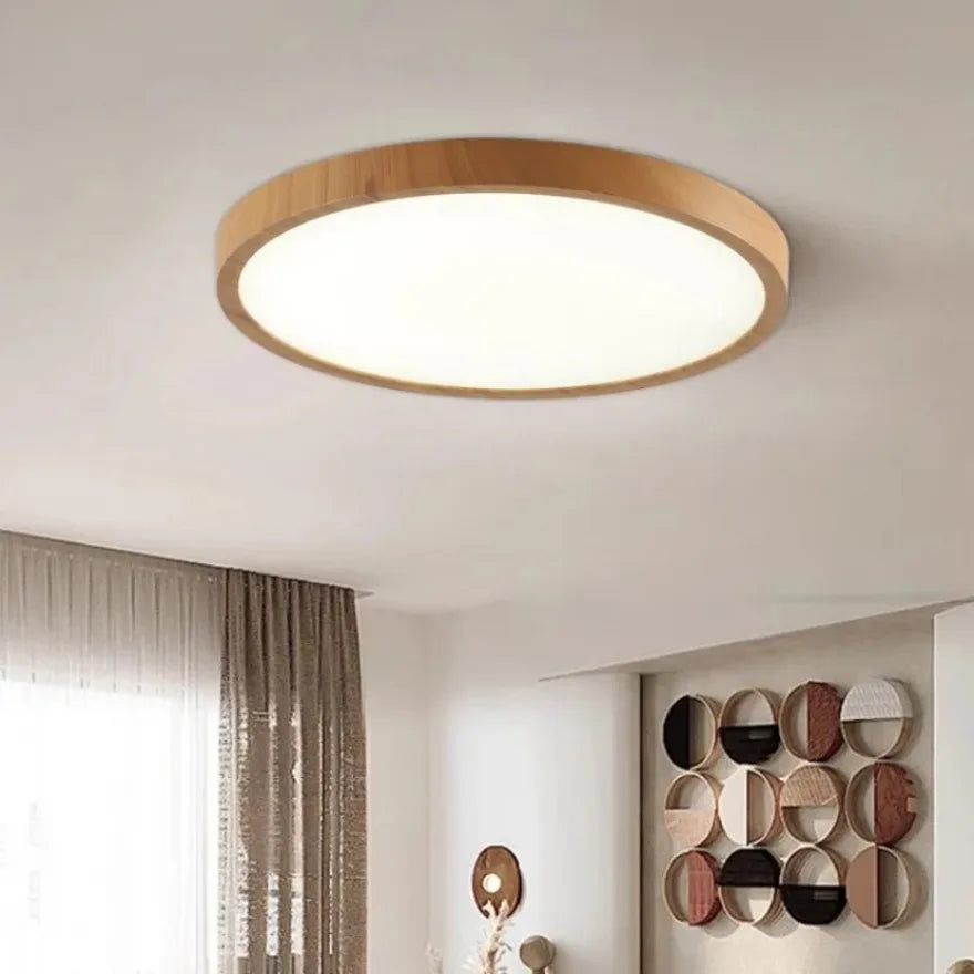 luminaire moderne grain bois marron clair diffuseur blanc led 3000k 6000k minimaliste