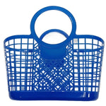 panier bleu vert moderne poignées utilisations multiples empilable plastique rouge jaune grille mailles opacité