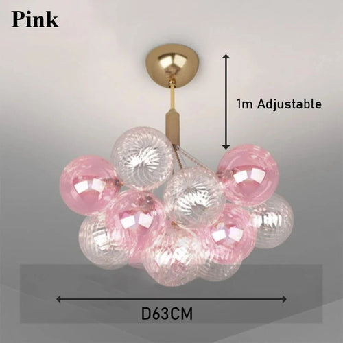 Suspension lumineuse moderne rose pâle boules translucides bleu nuit doré gris métallisé scandinave chambre