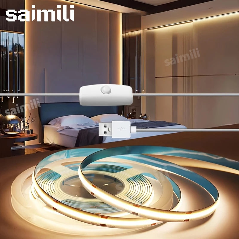 ruban led adhésif usb blanc bleu jaune ligne continue moderne chambre coucher