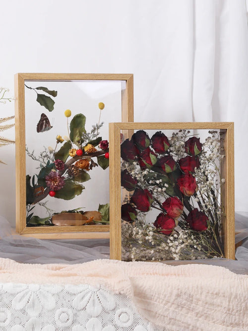 Cadre photo fleur séchée 3D double face rouge