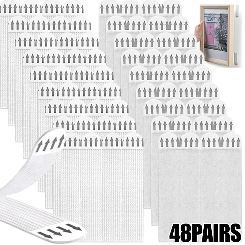 clips fixation cadre adhésifs blancs points noirs moderne décoration murale DIY amovibles pairs instructions