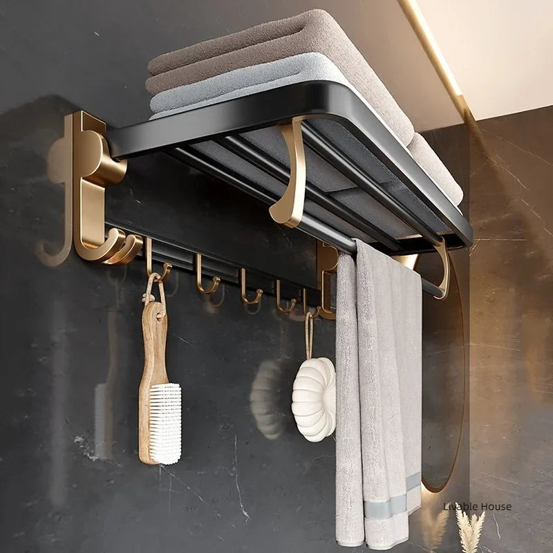 ensemble rangement salle bain noir doré moderne porte serviettes brosses savonnette clips élégant