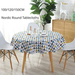 nappe table ronde moderne gris bleu jaune triangles géométriques imperméable noël extérieur 120cm 150cm