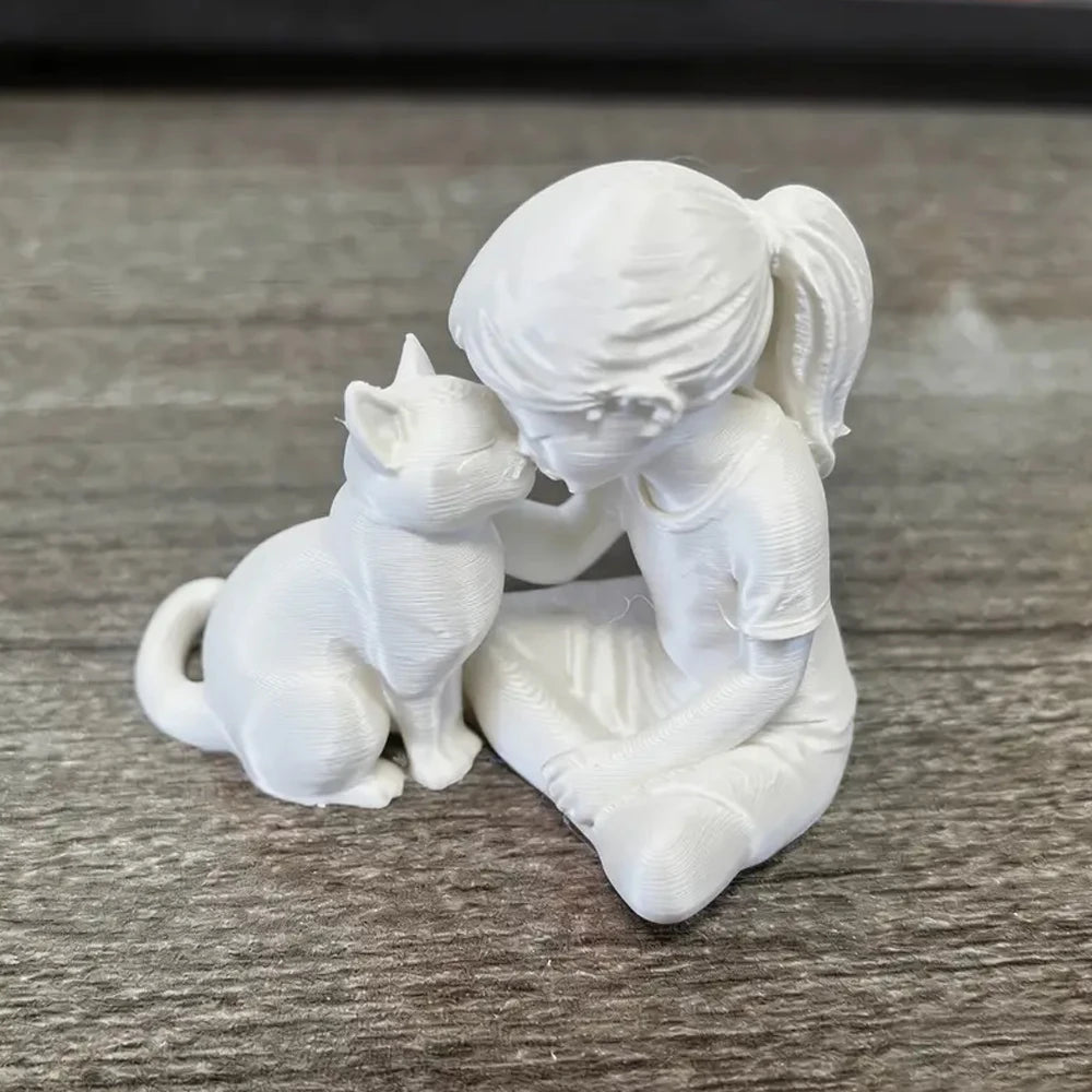 statuette fille chat blanc noir minimaliste moderne décoration salon apaisante tranquille