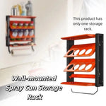 rangement mural industriel orange noir argenté sprays bouteilles outils utilitaires multifonctionnels fixations murales