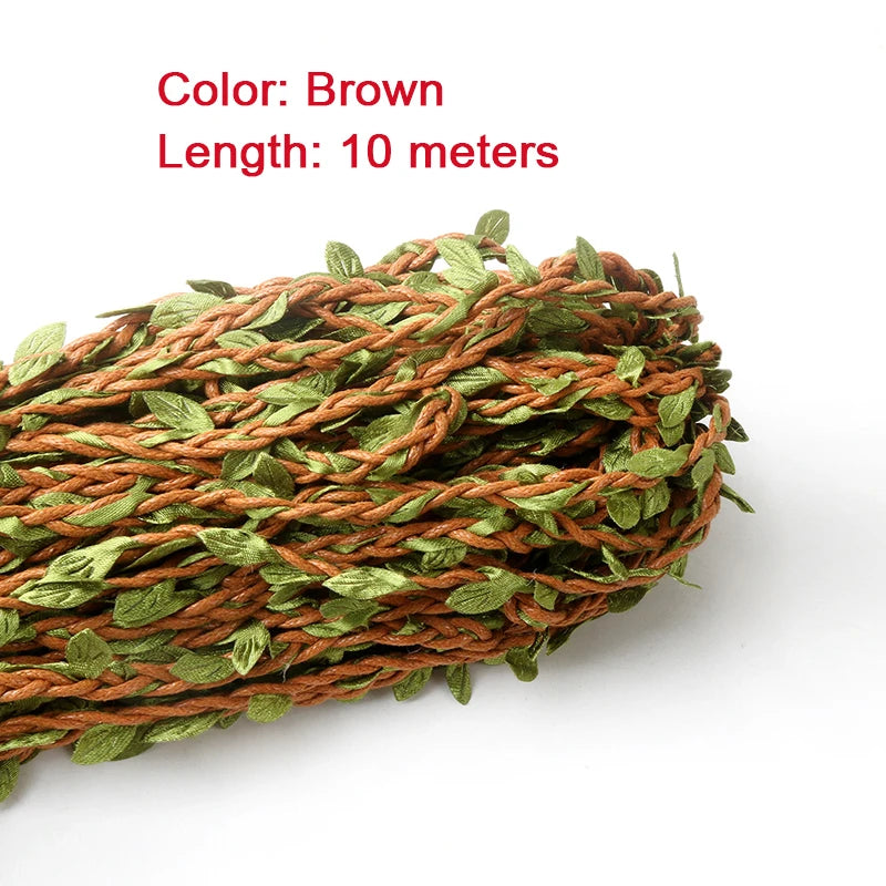 ruban tressé feuilles vertes artisanal 10m polyestere jute decoration mariage garden diycraft vert rouge