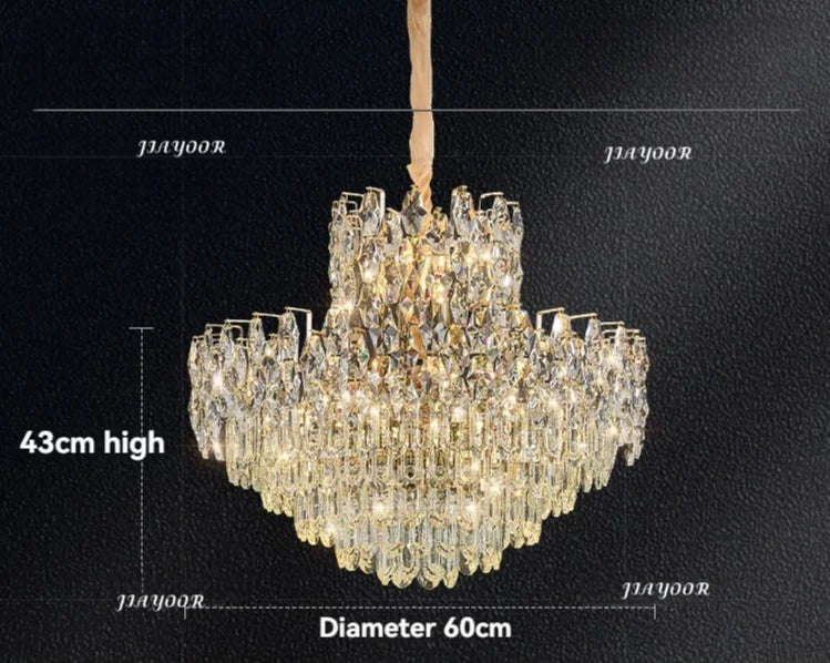 lustre led cristal transparent doré crochets classique salon chambre cuisine