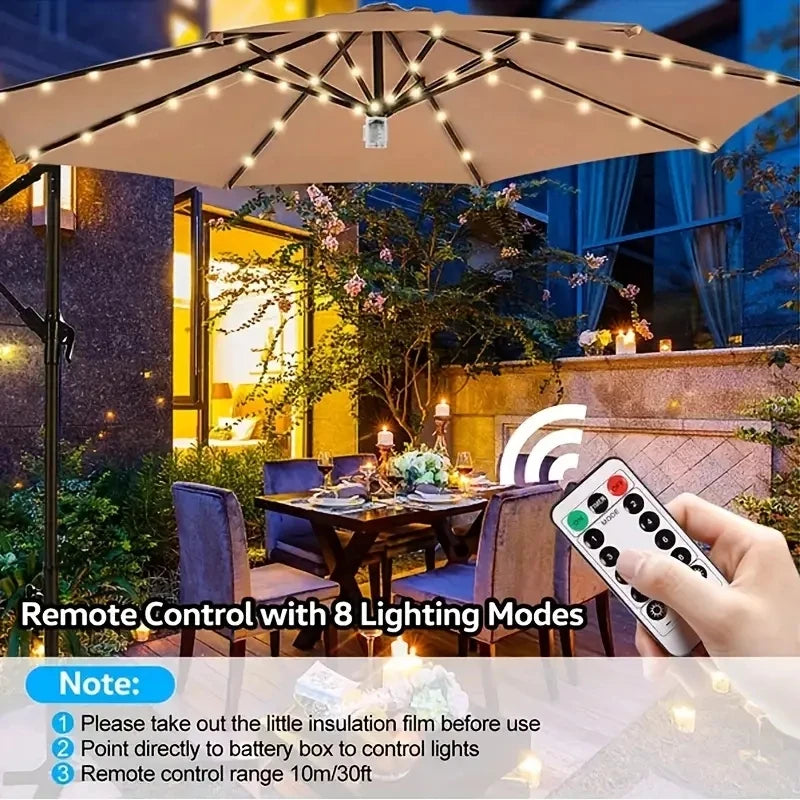 parasol extérieur moderne lumières led multicolore rouge beige télécommande modes piles incluses