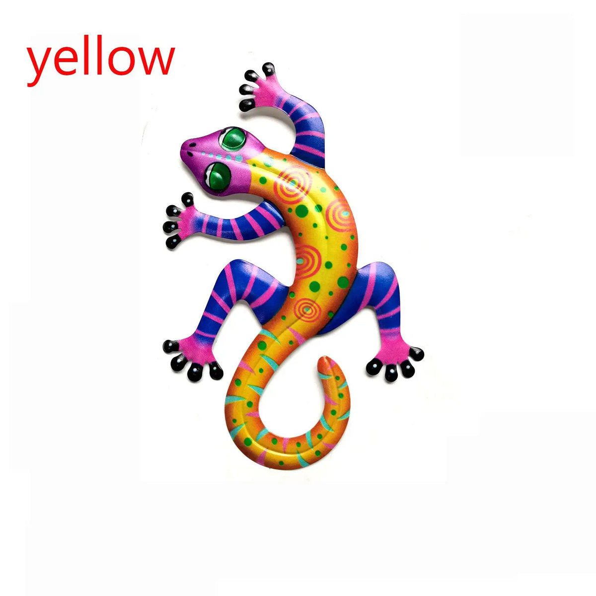 figurine lézard rouge rose vert jaune bleu artisanal métal décoration murale extérieure jardin