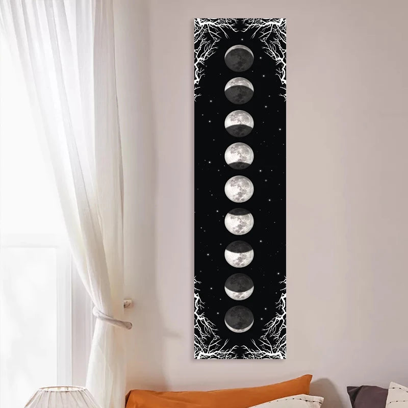 tapisserie moderne phase lune ciel étoilé noir blanc tenture murale minimaliste fleur jacquard polyester