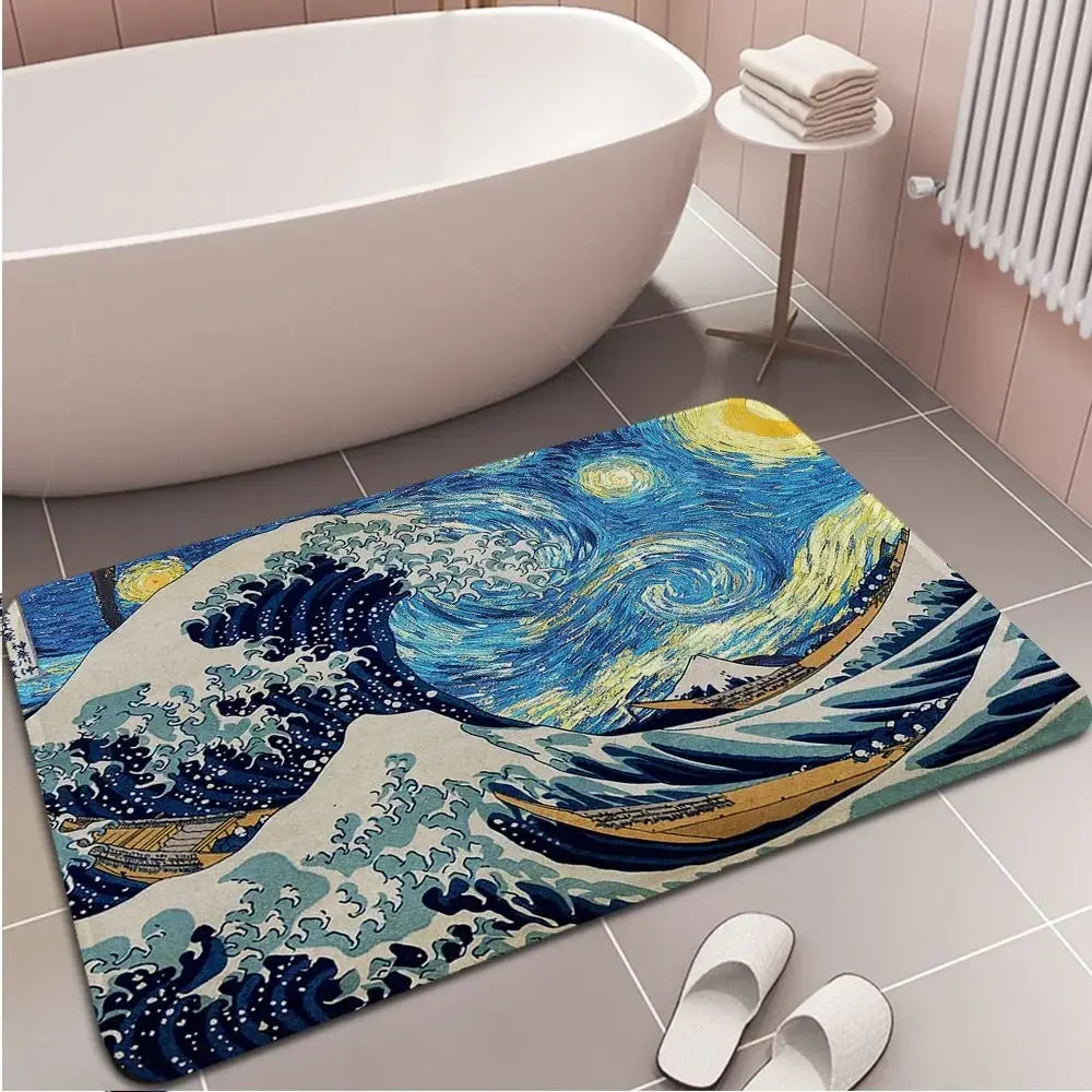 tapis sol moderne motif fleurs turquoise bleu ciel artistique maison intérieur décoratif
