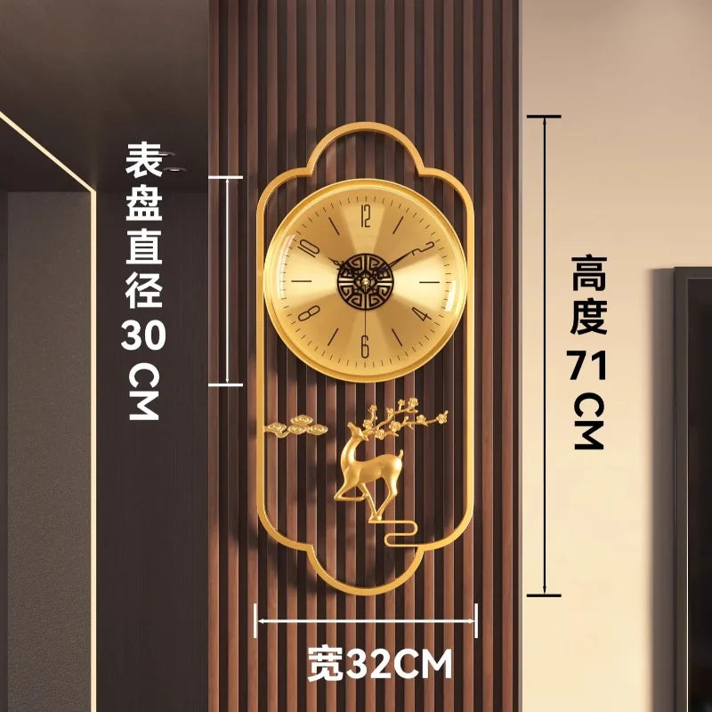 horloge murale moderne ornementée cerf fleurs prunier cadran transparent asiatique décoration