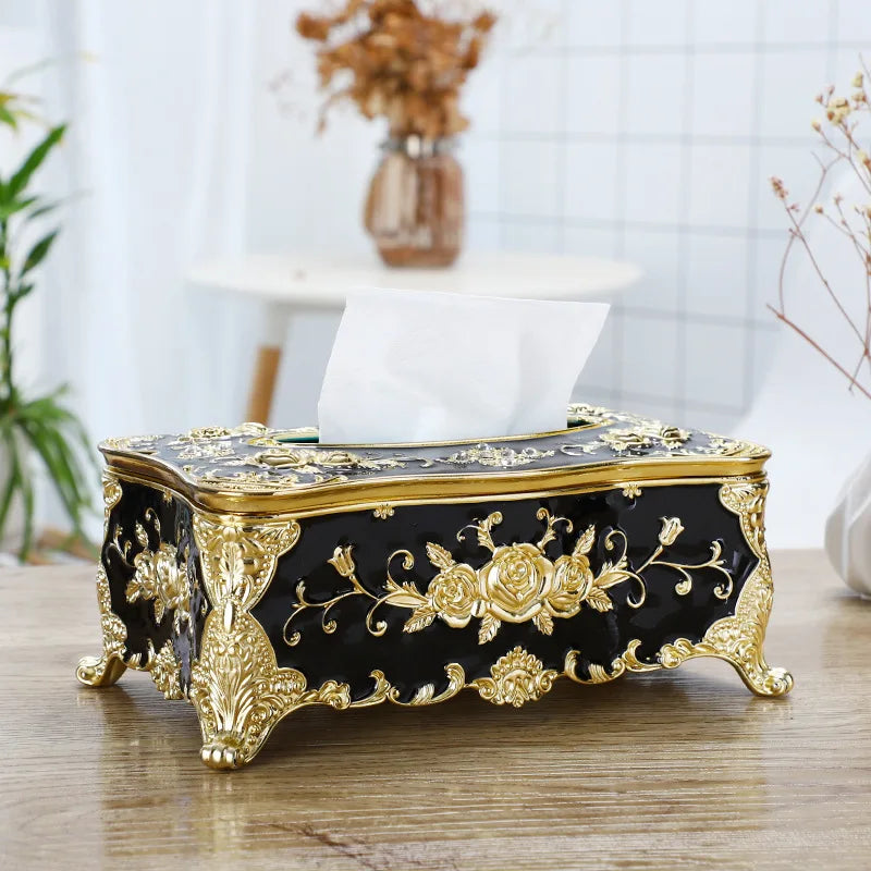 boîte mouchoirs ornemental blanc doré classique baroque tissu amovible moderne maison