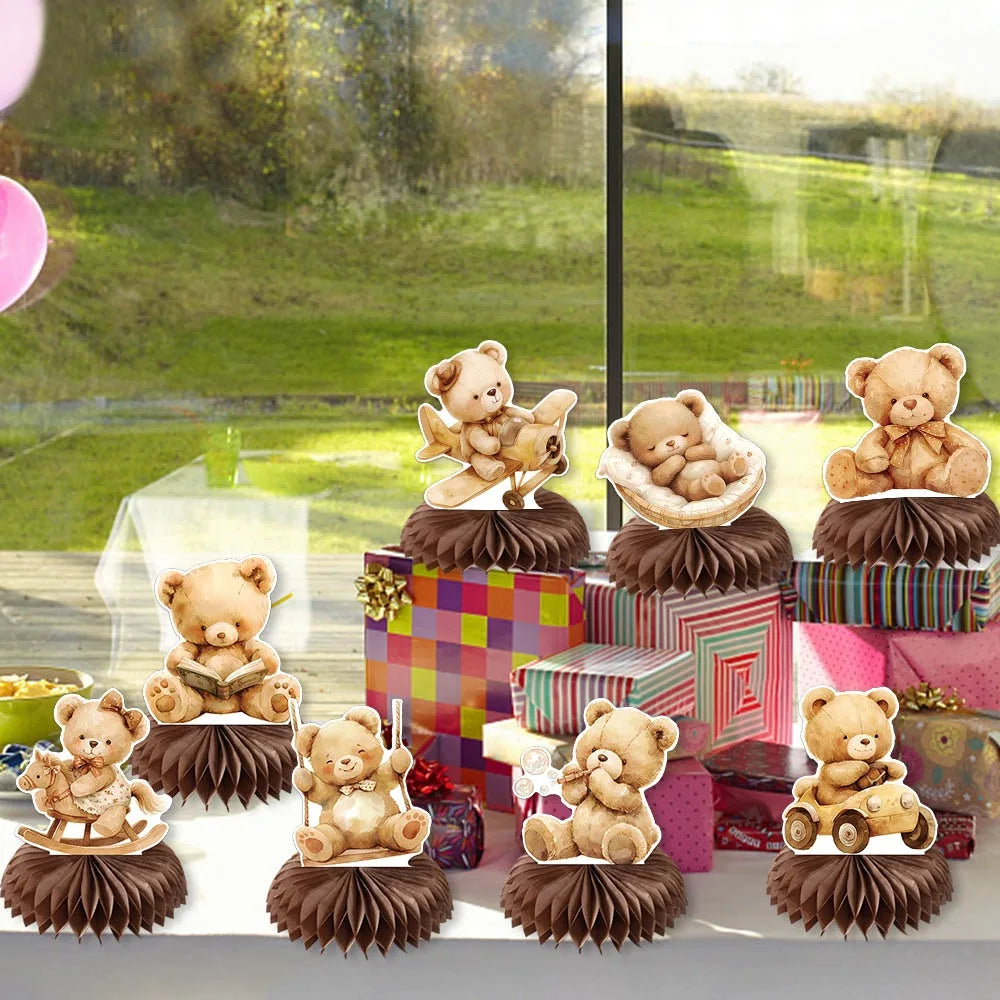 figurines nounours marron clair enfantin décoration anniversaire noël saint valentin festiveDecorationFêteEnfant