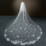 voile mariée blanc bord dentelle papillons blancs fleurs classique deux couches polyester invisible