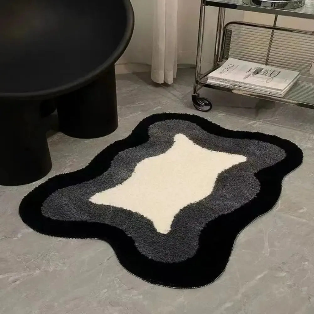 tapis géométrique moderne polypropylène durable noir blanc bleu vert chambre salon