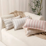 housse coussin boho chic rayé beige blanc rustique zipper 30x50cm
