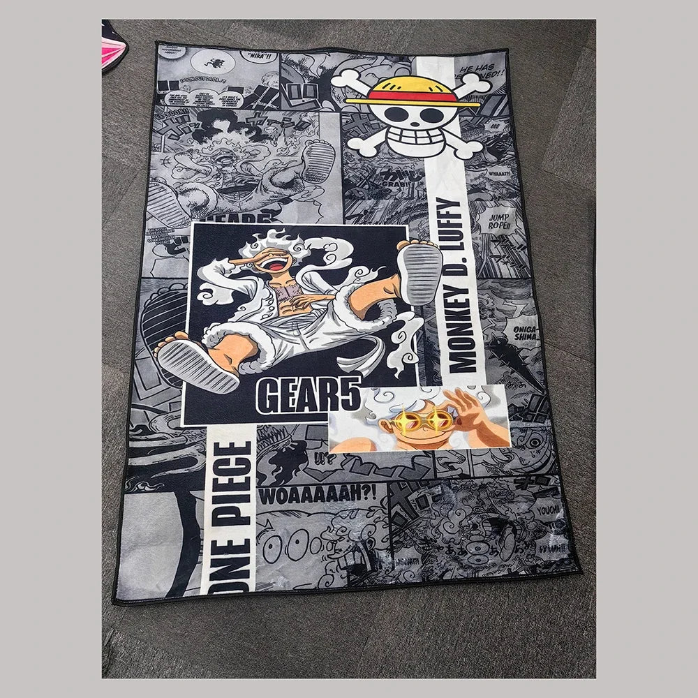 tapis personnages manga one piece luffy gears noir blanc gris graphique maison