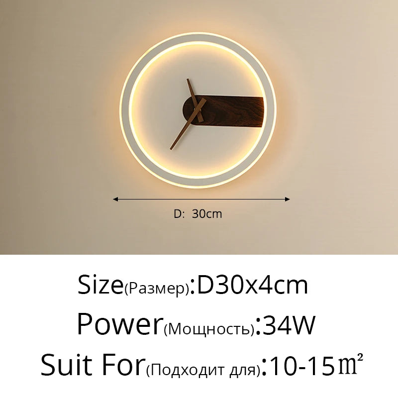 applique murale moderne horloge LED contemporain éclairage quotidien noir doré fixée mur