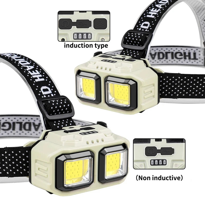 lampe frontale rechargeable usb beige noir tissu points ajustable montagne pêche camping
