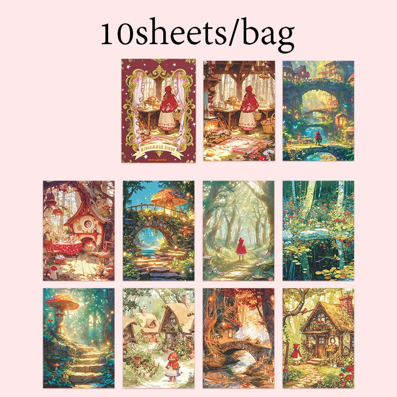 autocollants décoration cartes postales motifs féeriques paysages personnages scrapbooking bricolage opaques