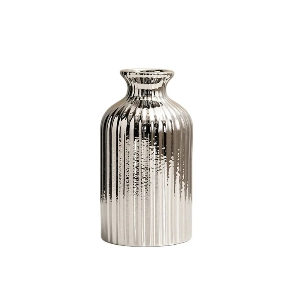 vase argenté doré moderne rayures verticales décoration table floral simple