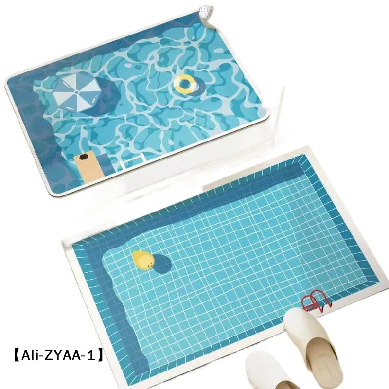 tapis sol antidérapant pvc bleu blanc motif piscine moderne rapide séchage