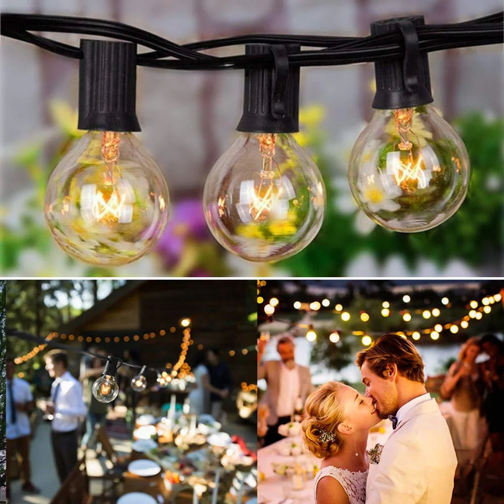 guirlande lumineuse filament led 220v 10 30 50 ampoules vintage ambré noir transparentextérieur decoration