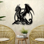 sculpture murale dragon noir art contemporain décoration intérieure extérieure moderne finement détaillée fixations incluses