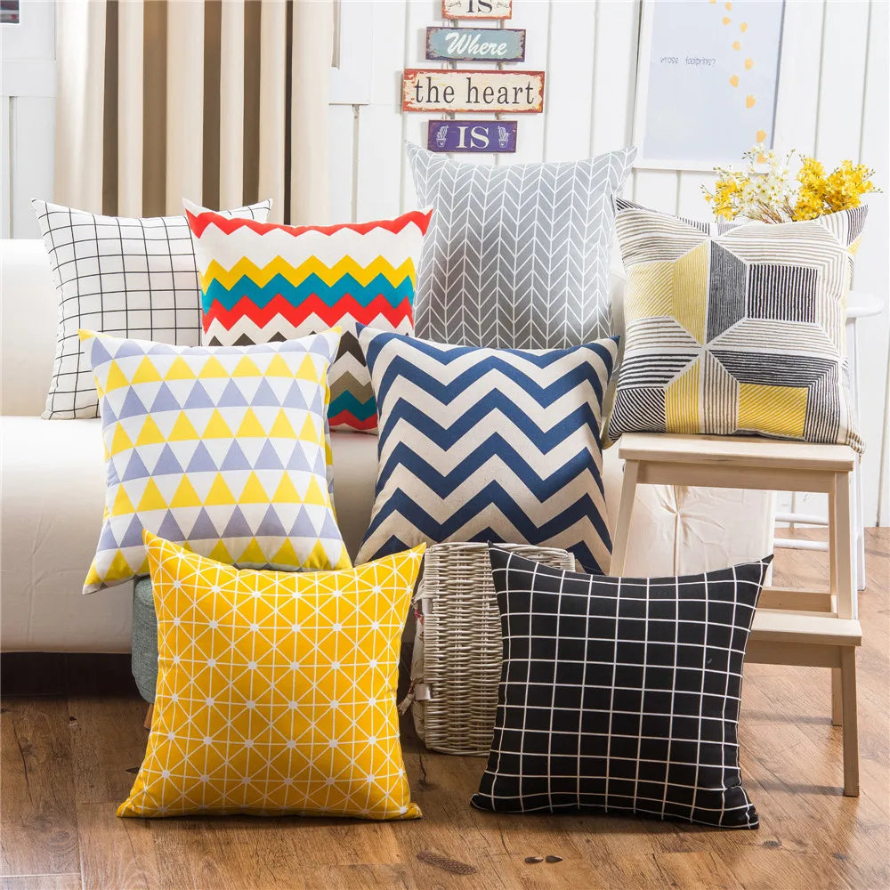 housse coussin lin géométrique multicolore moderne carré 45x45cm lit siège voiture