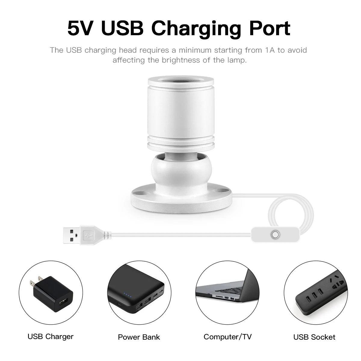 projecteur led usb noir blanc transparent moderne minimaliste vis fixation chargeur