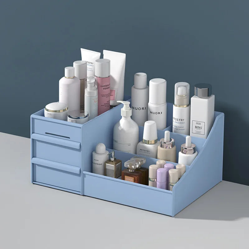 organisateur rangement cosmétiques blanc tiroirs transparents modernes compartments poignées grilles
